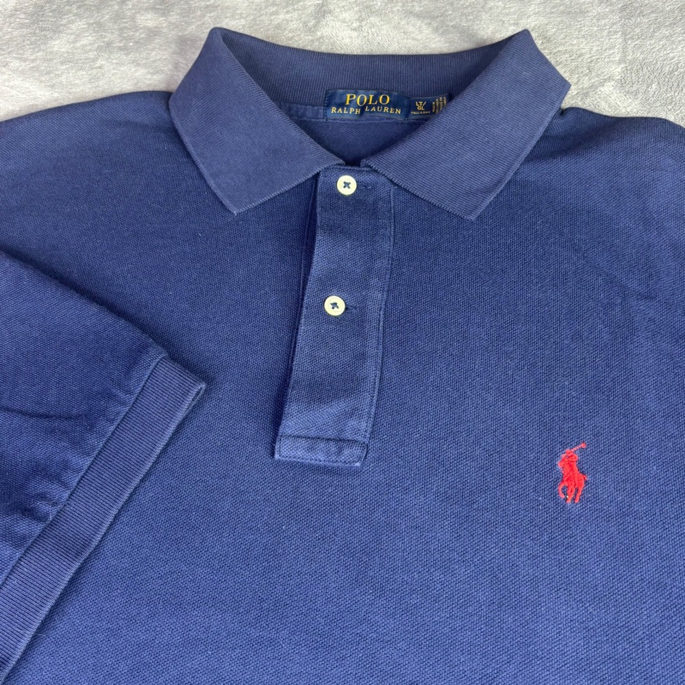 Polo Ralph Lauren Polo Shirt Mens LT Navy Blue Red Pony Logo Pique Cotton Tall